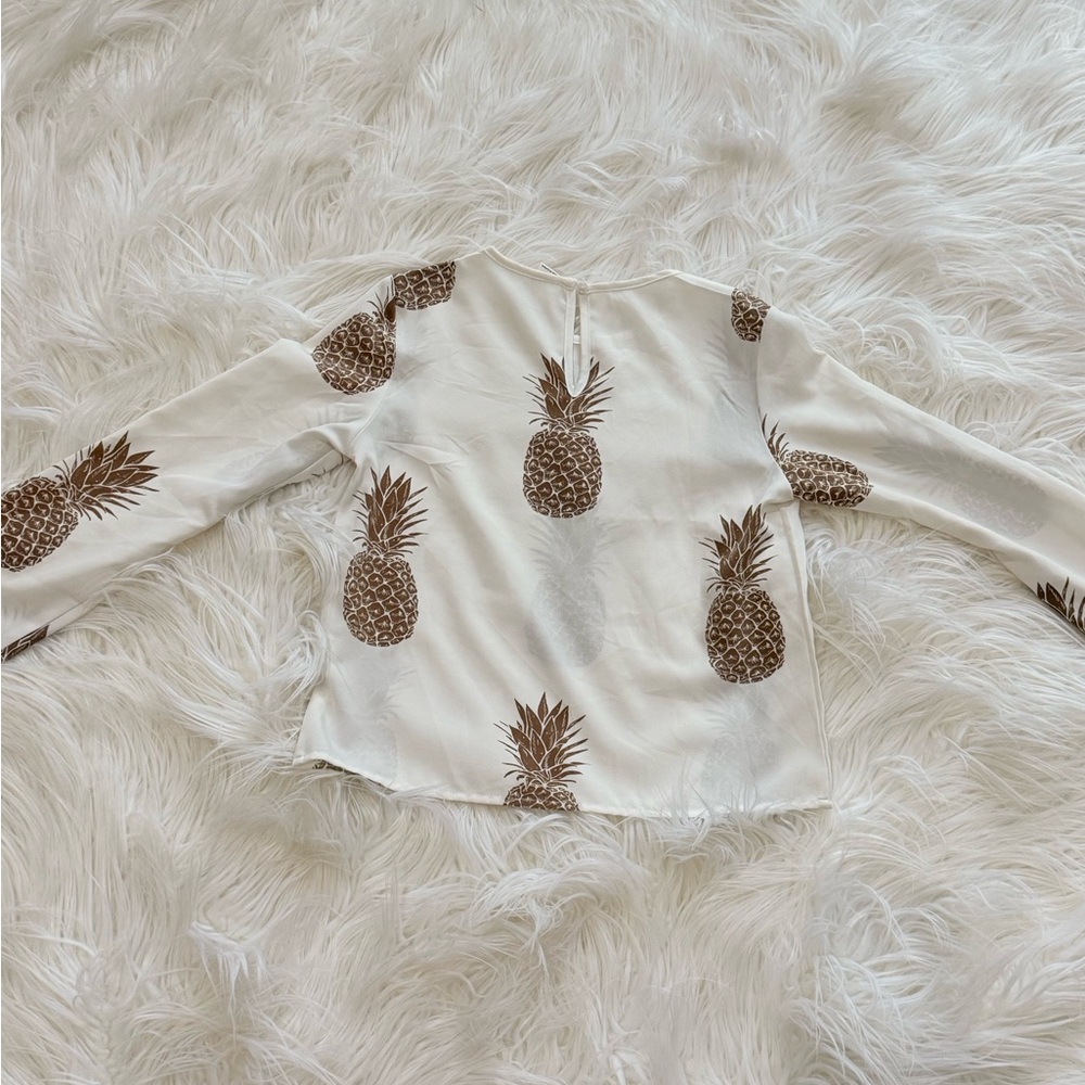 SHEIN Kids Pineapple Print Blouse - White and Brown